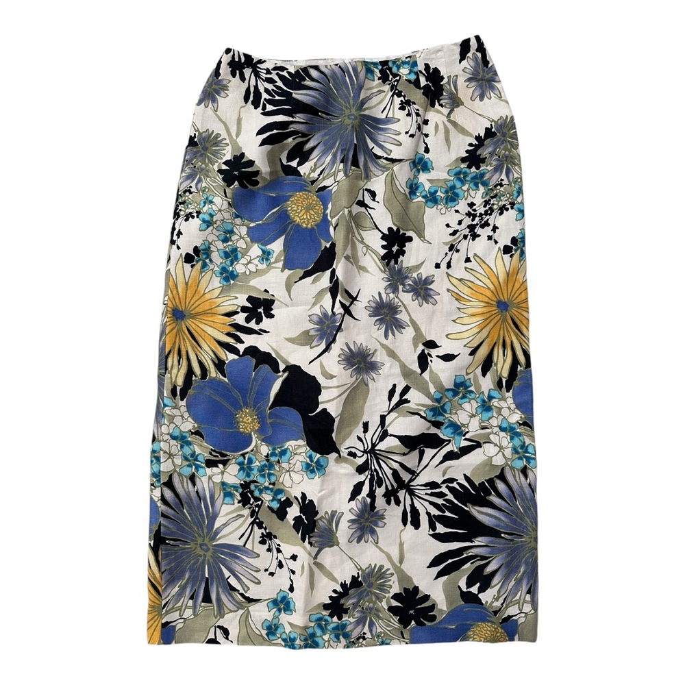 100% Linen Talbots Petites Floral Print Straight Skirt Size 6P